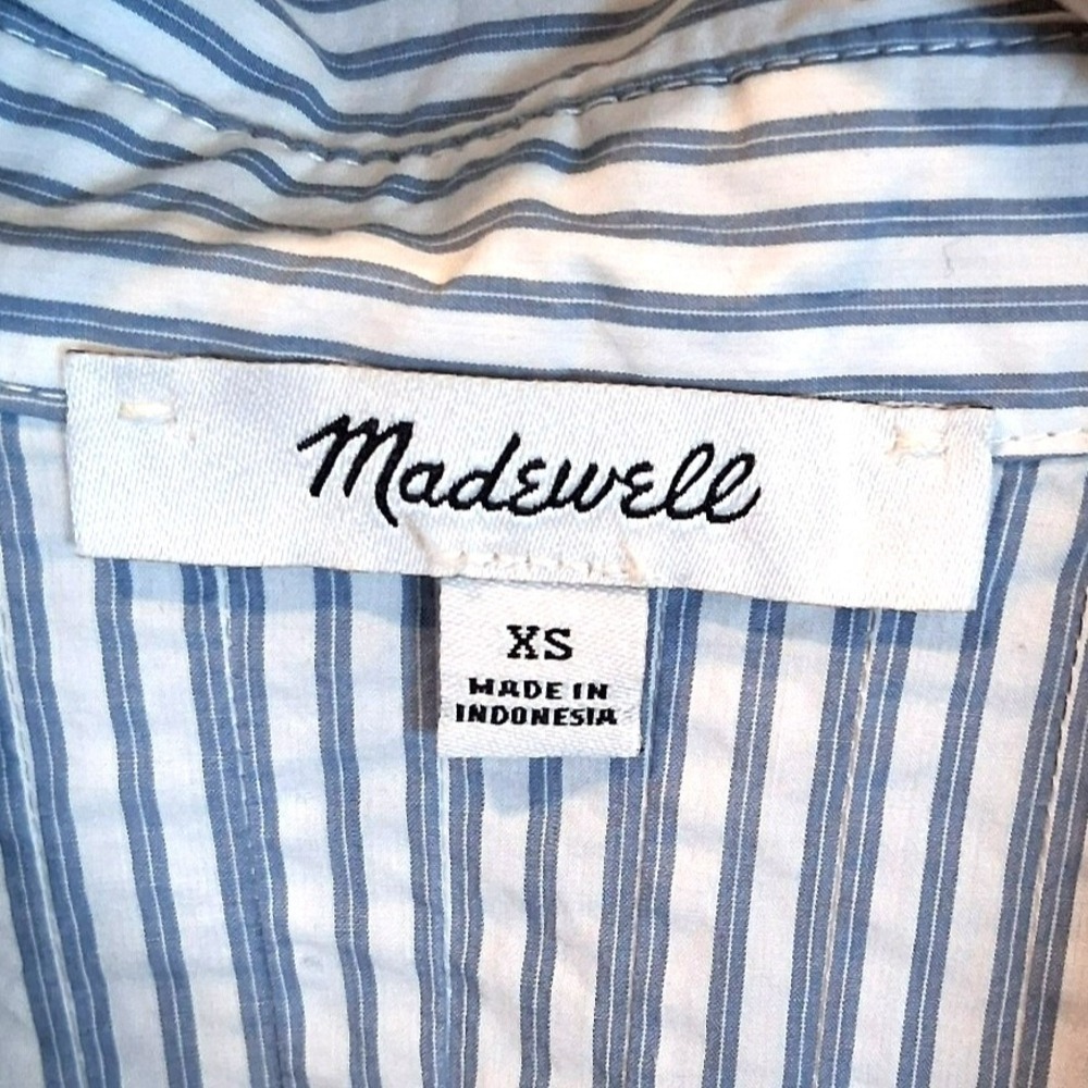 Madewell Blue Striped Button Up Shirt XS Cotton Relaxed Coastal Old Money - Picture 7 of 12